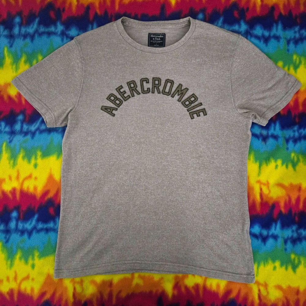 Abercrombie & Fitch Mens Logo T-Shirt Heather Brown Applique Size L